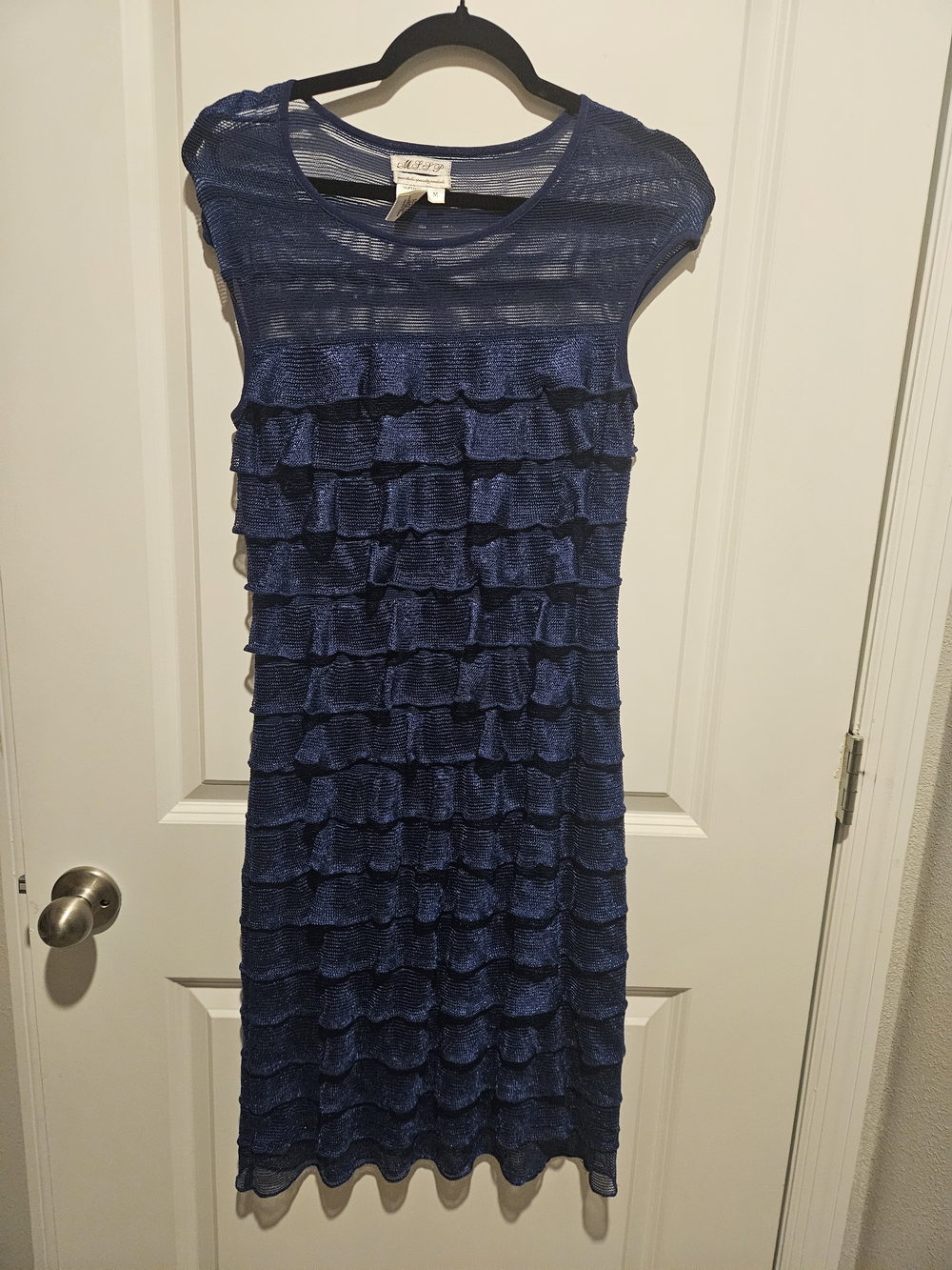 Blue Ruffled Knit Womenβs Dress - Unbranded